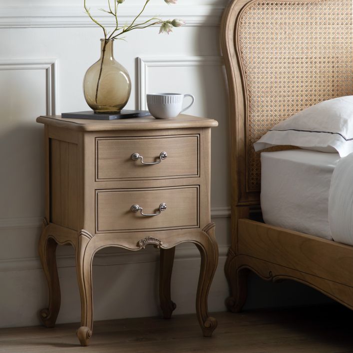 Product photograph of Gallery Interiors Chic Bedside Table In Weathered Wood from Olivia's.