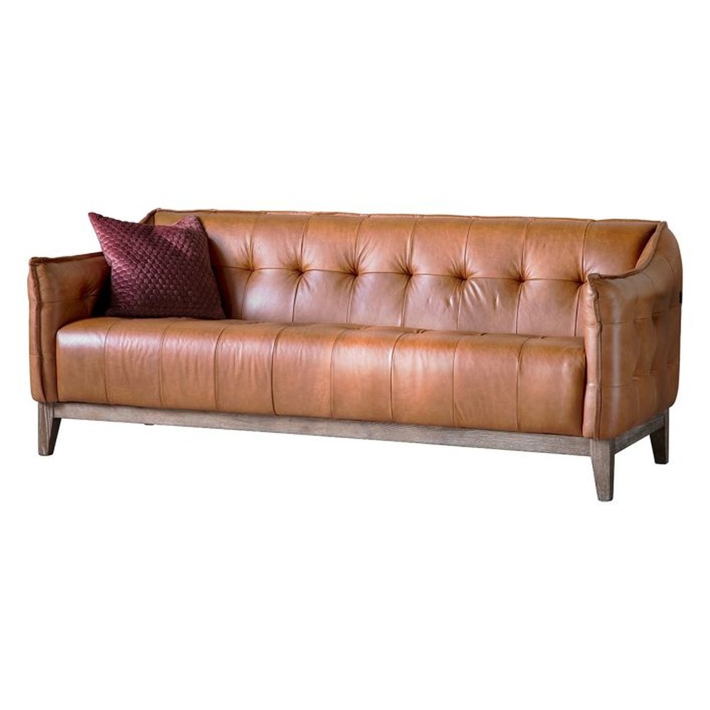 Product photograph of Gallery Interiors Hudson Living Ecclestone 3 Seater Sofa In Tan Leather from Olivia's