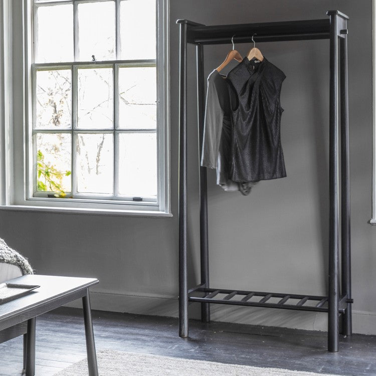 Product photograph of Gallery Interiors Walter Open Wardrobe In Black from Olivia's.