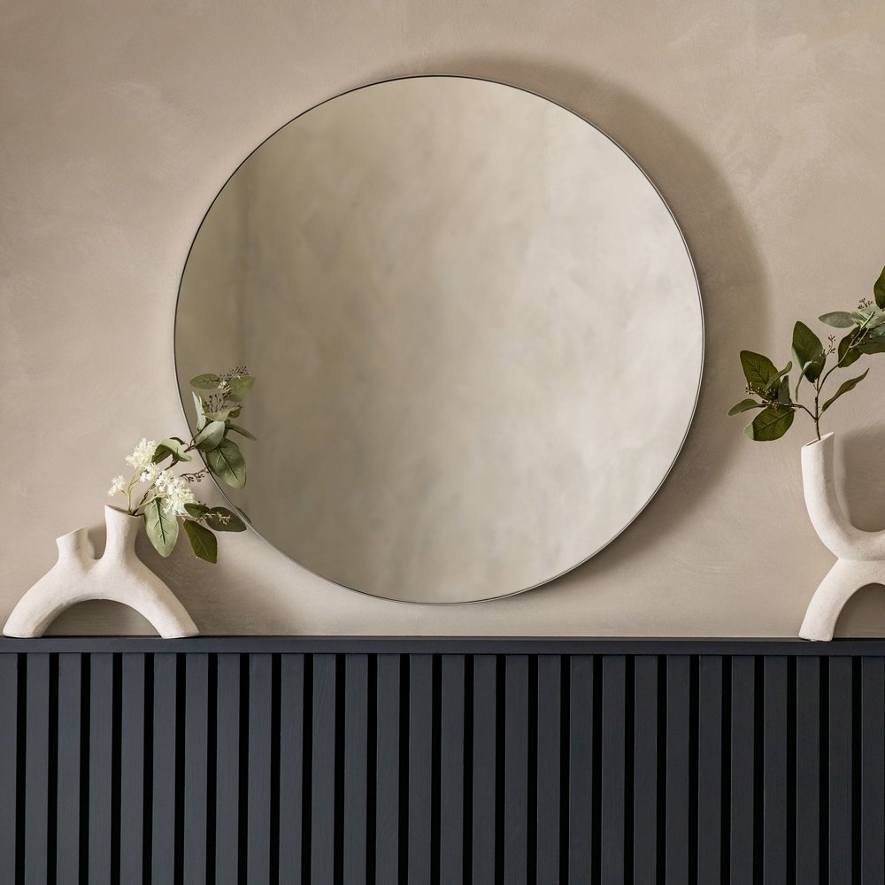 Product photograph of Gallery Interiors Bowie Round Mirror In Silver from Olivia's.