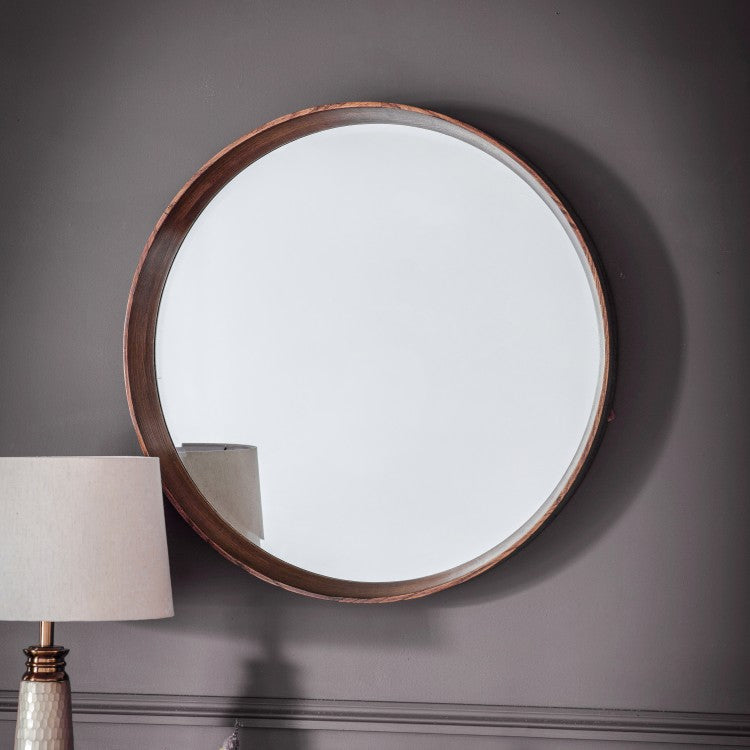 Product photograph of Gallery Interiors Keaton Round Mirror Outlet Oak Small Round from Olivia's.