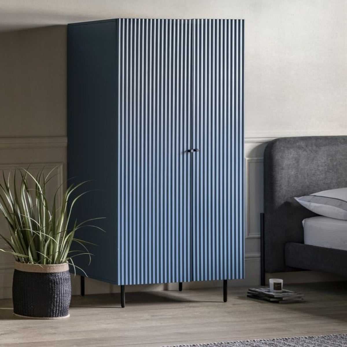 Product photograph of Gallery Interiors Denton 2 Door Wardrobe In Blue from Olivia's.