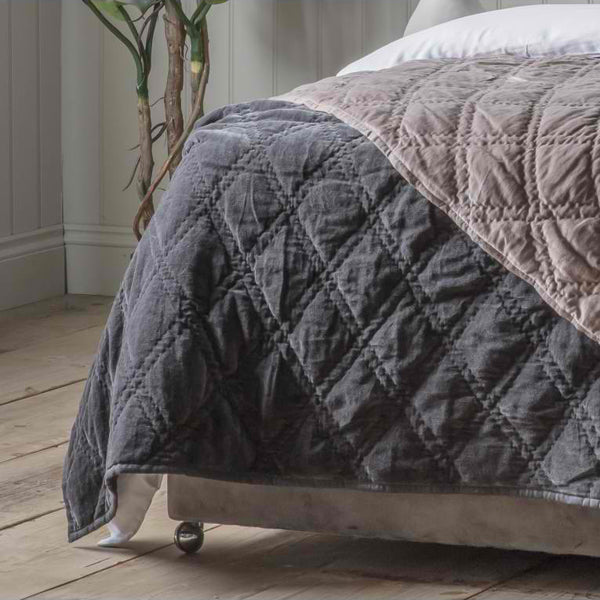 Product photograph of Gallery Interiors Quilted Diamond Blanket Bedspread In Charcoal Outlet from Olivia's.