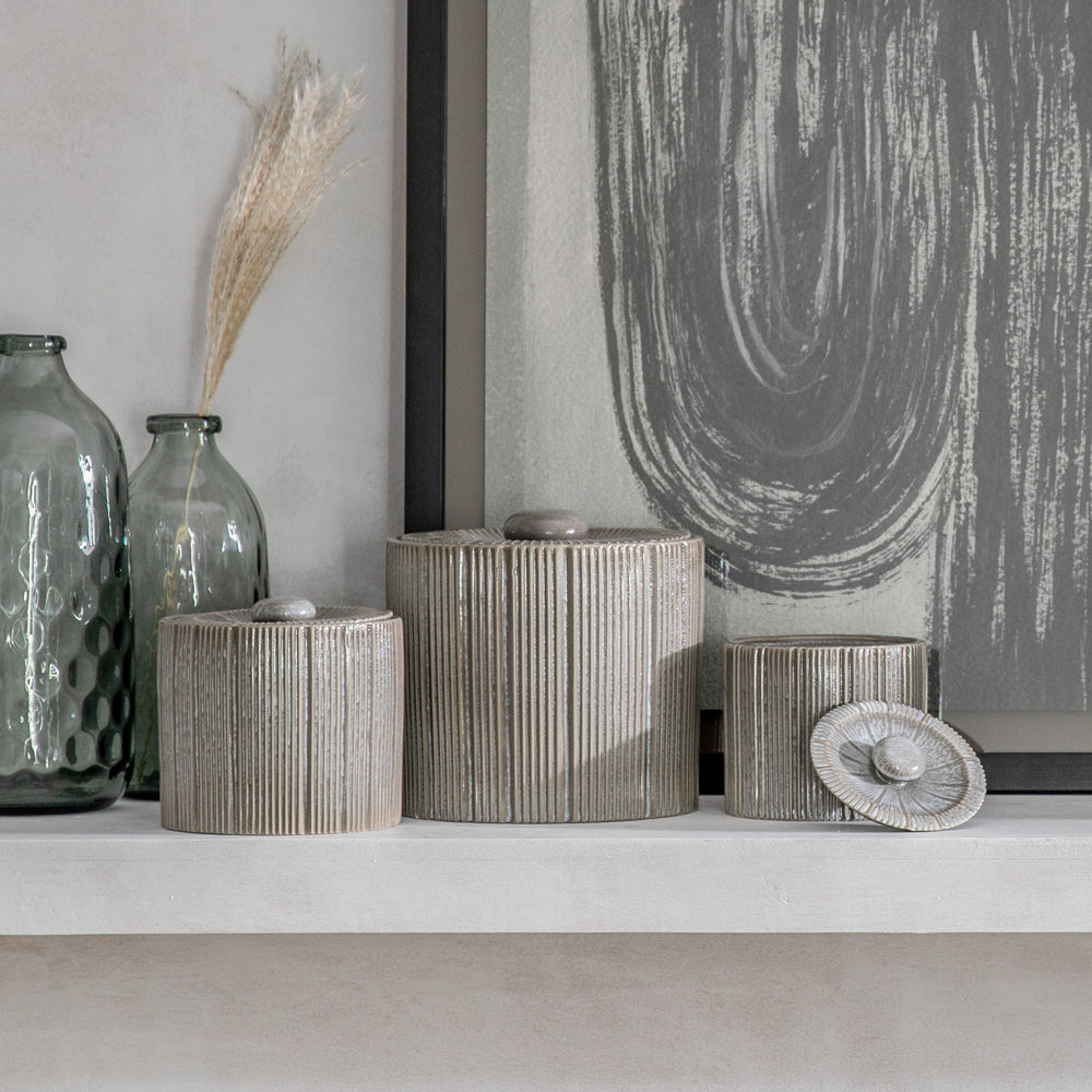 Product photograph of Gallery Interiors Ripley Jar In Grey Outlet Medium from Olivia's.