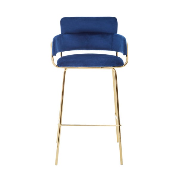 Product photograph of Olivia S Tara Bar Chair In Blue Velvet With Gold Finishes Outlet from Olivia's.