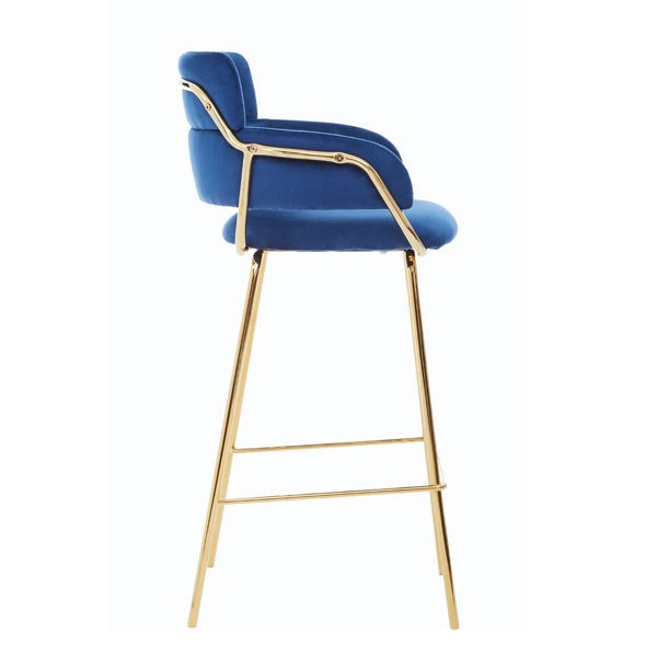 Product photograph of Olivia S Tara Bar Chair In Blue Velvet With Gold Finishes Outlet from Olivia's.