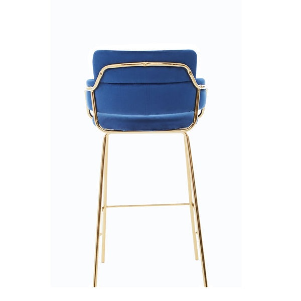 Product photograph of Olivia S Tara Bar Chair In Blue Velvet With Gold Finishes Outlet from Olivia's.