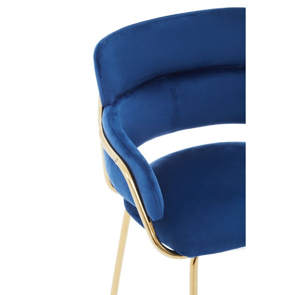 Product photograph of Olivia S Tara Bar Chair In Blue Velvet With Gold Finishes Outlet from Olivia's.