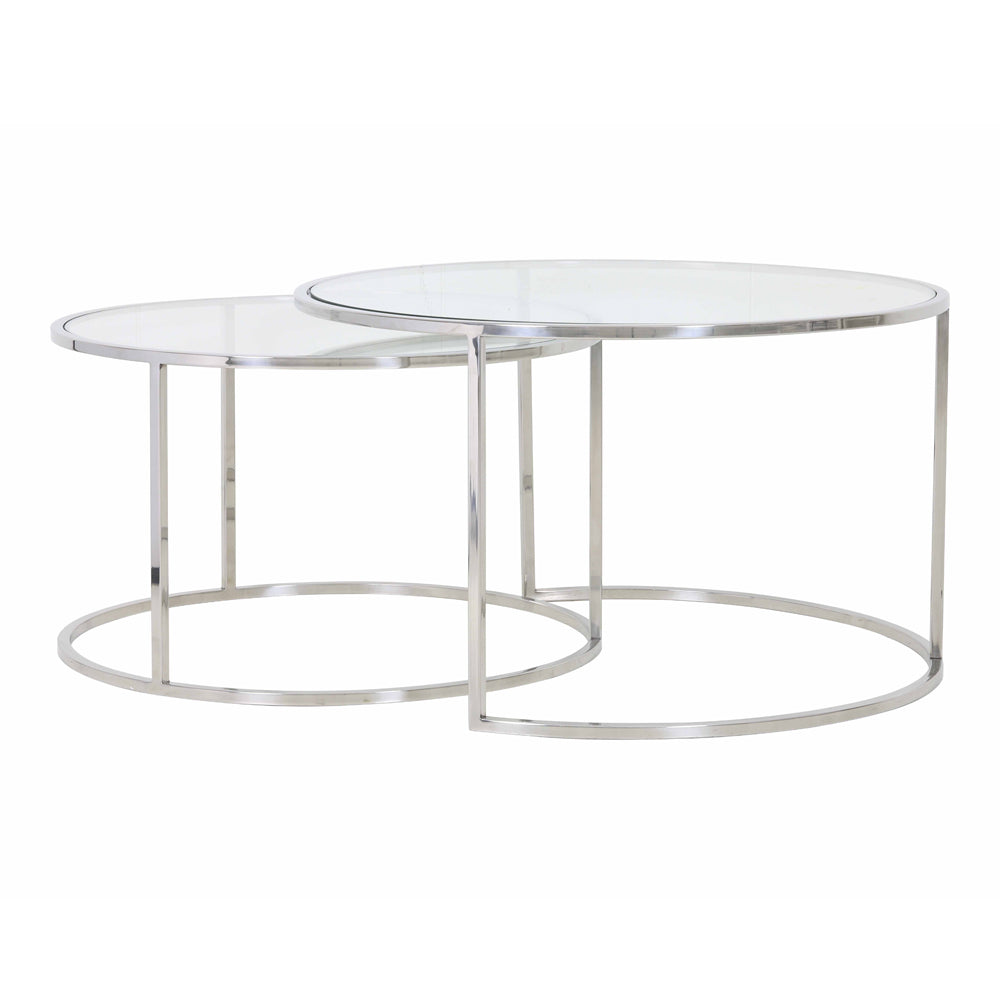 Light Living Set Of 2 Duarte Coffee Table Nickel And Glass Outlet