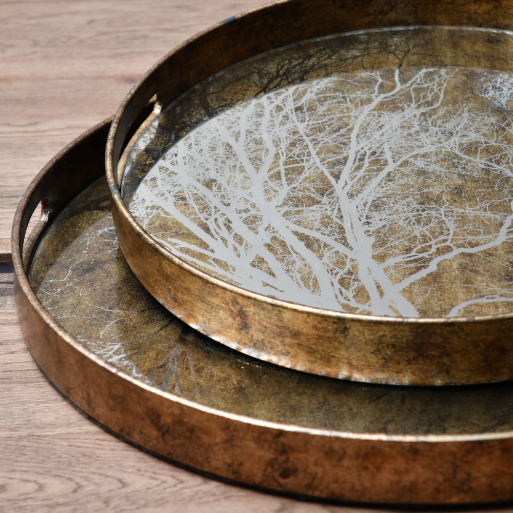 Product photograph of Libra Interiors Set Of 2 Vienna Tree Trays Antique Gold from Olivia's.