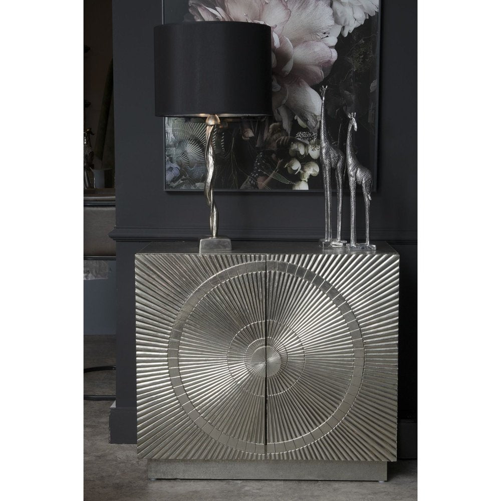 Product photograph of Libra Interiors Coco Silver Embossed Metal 2 Small Cabinet from Olivia's.