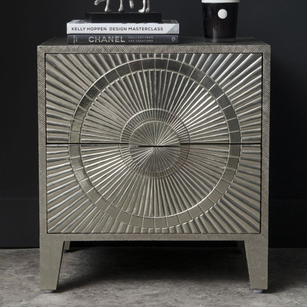 Product photograph of Libra Interiors Coco 2 Drawer Bedside Table In Silver from Olivia's.