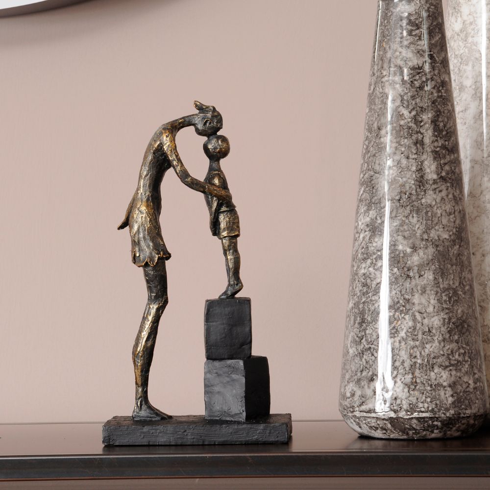 Product photograph of Libra Interiors Mother And Child On Blocks Sculpture Antique Bronze from Olivia's.