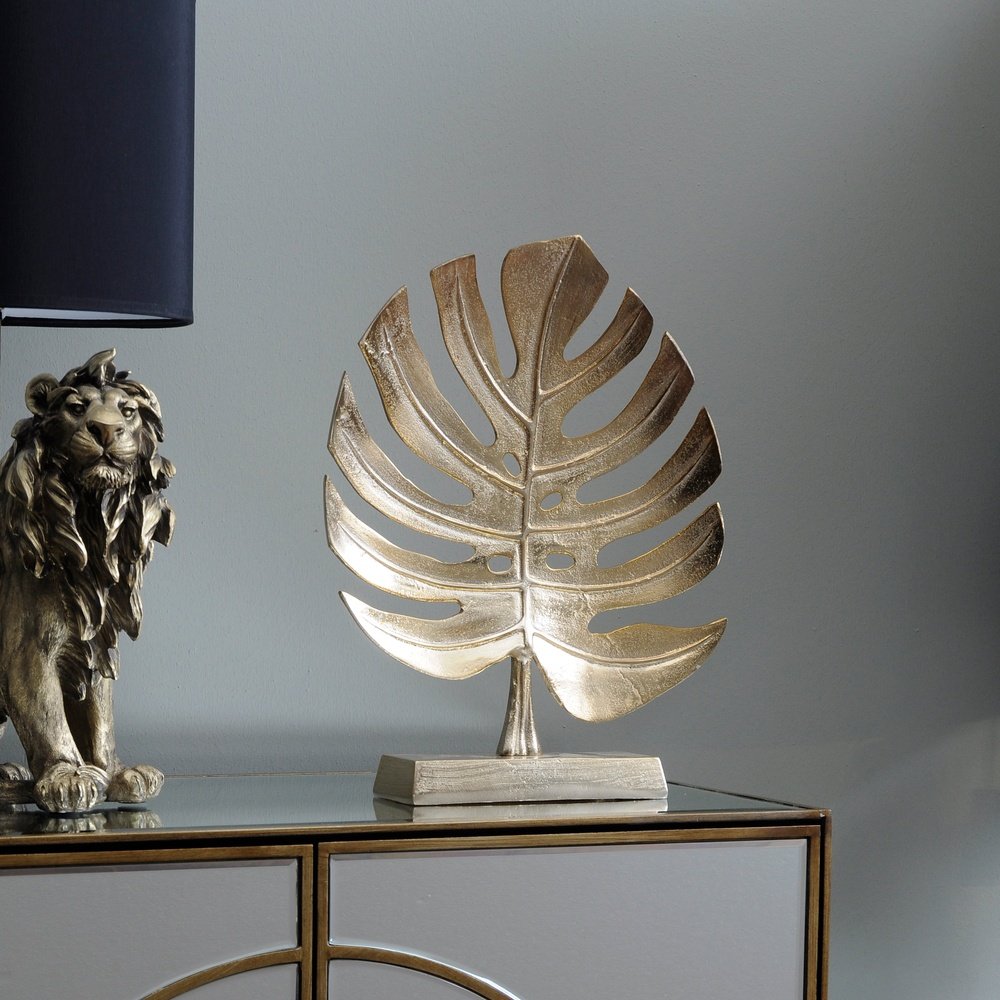 Product photograph of Libra Luxurious Glamour Collection - Monstera Aluminium Sculpture Gold Leaf Outlet from Olivia's.
