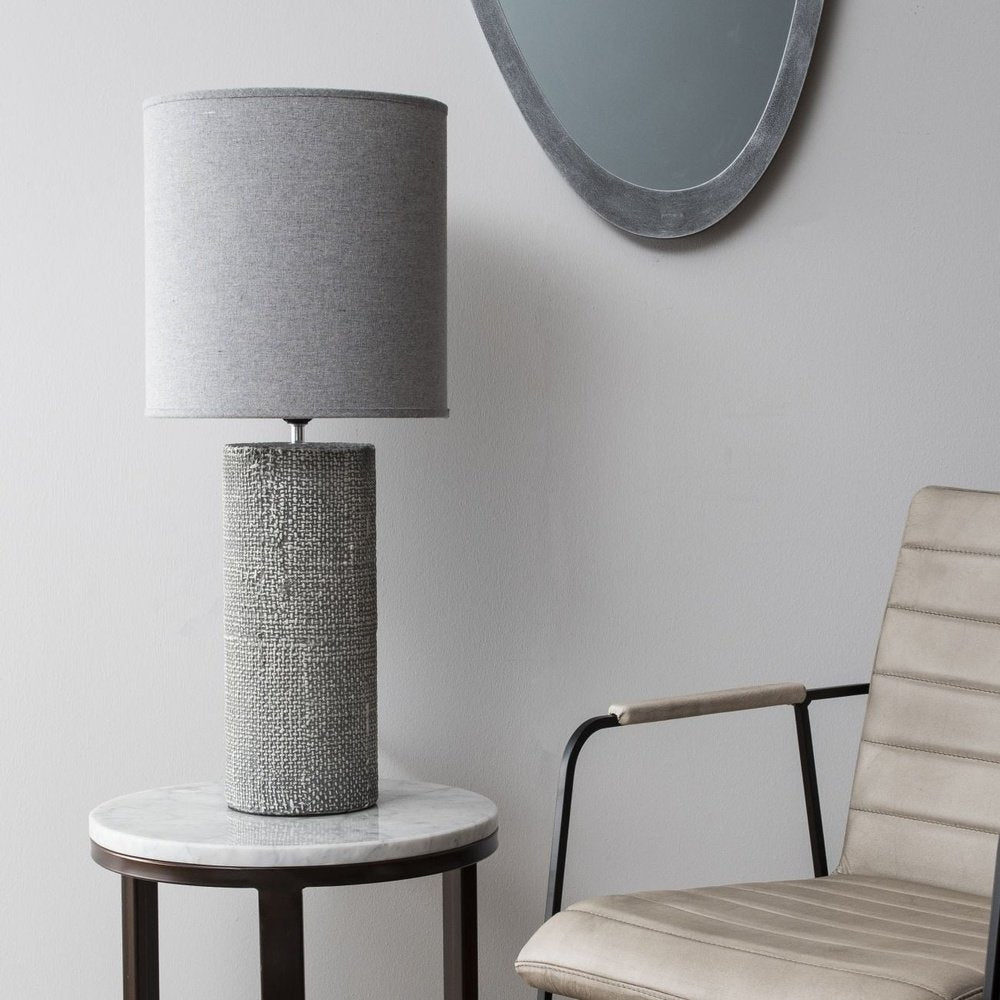 Product photograph of Libra Interiors Tall Textured Porcelain Table Lamp With Shade Grey Outlet from Olivia's.