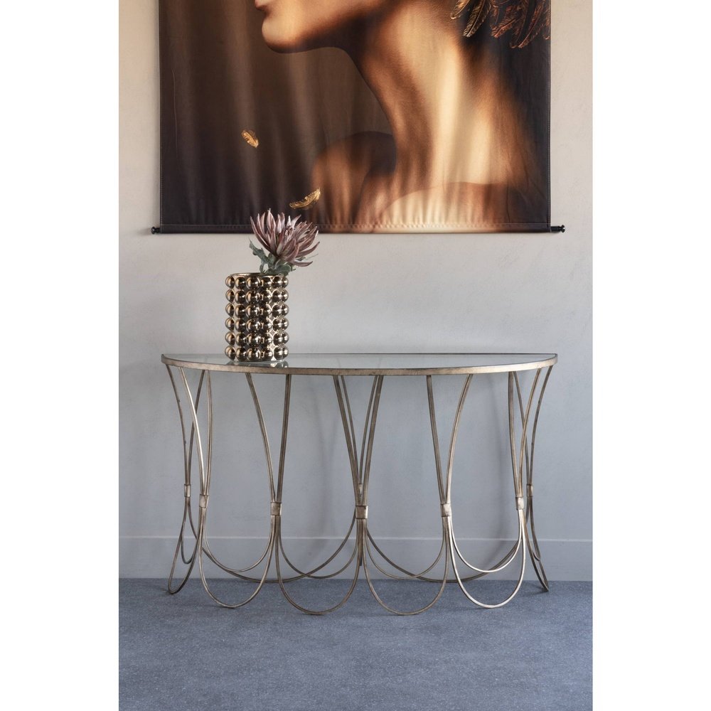 Product photograph of Libra Interiors Deco Iron Console Table In Champagne from Olivia's.