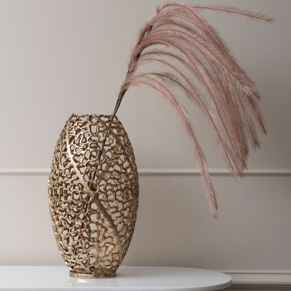 Product photograph of Libra Interiors Aussie Gold Coral Aluminium Barrel Vase from Olivia's.