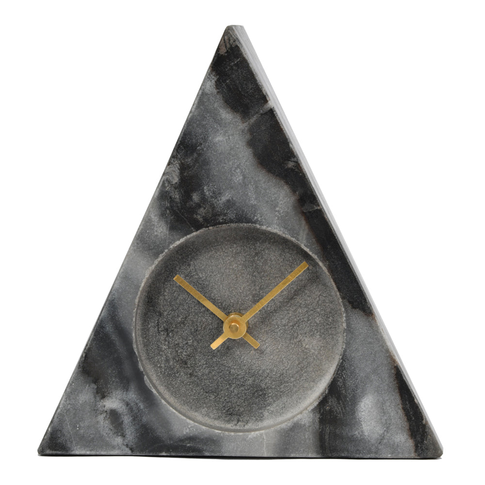 Product photograph of Libra Midnight Mayfair Collection - Grey Marble Triangular Mantel Clock Outlet from Olivia's