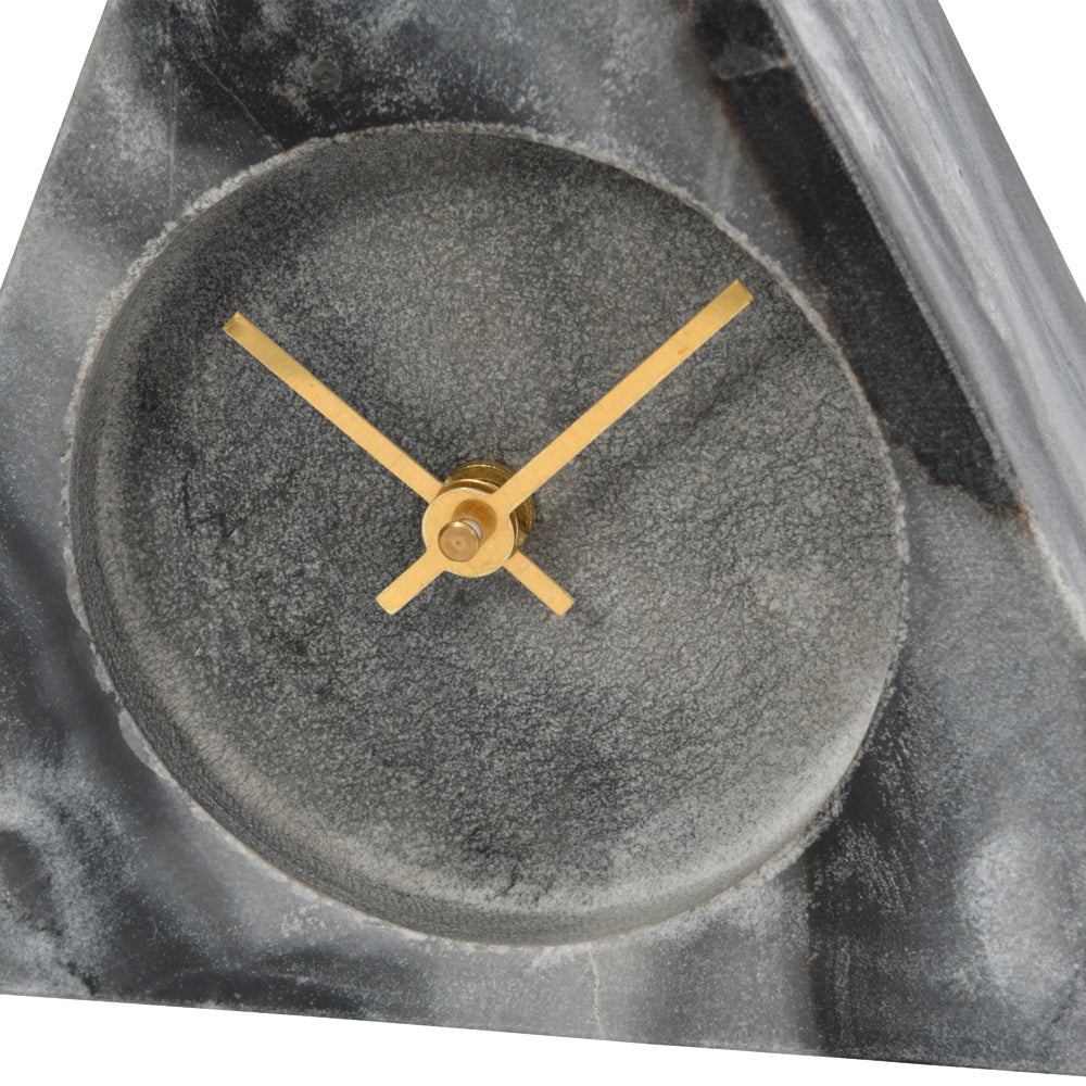 Product photograph of Libra Midnight Mayfair Collection - Grey Marble Triangular Mantel Clock Outlet from Olivia's.