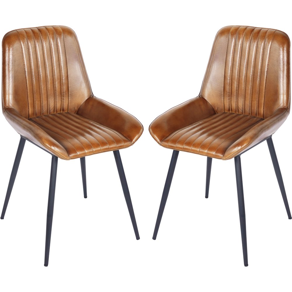 Libra Interiors Pair Of Pembroke Leather Dining Chairs In Cognac