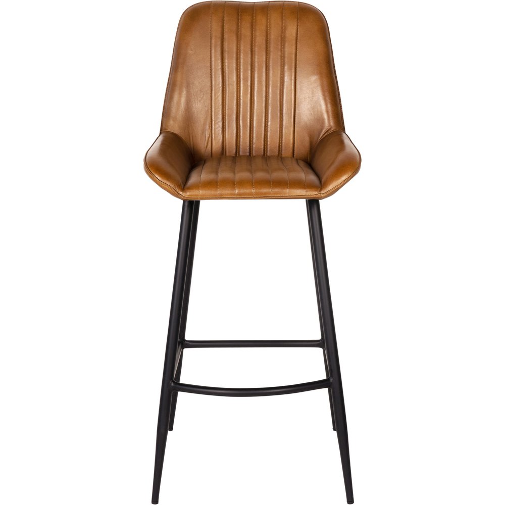 Product photograph of Libra Interiors Pair Of Pembroke Leather Bar Stools In Cognac from Olivia's.