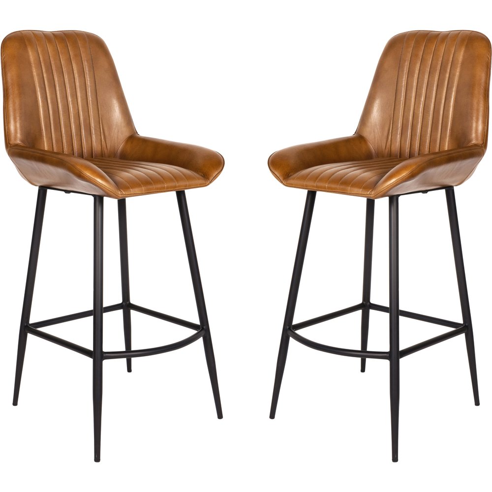 Product photograph of Libra Interiors Pair Of Pembroke Leather Bar Stools In Cognac from Olivia's