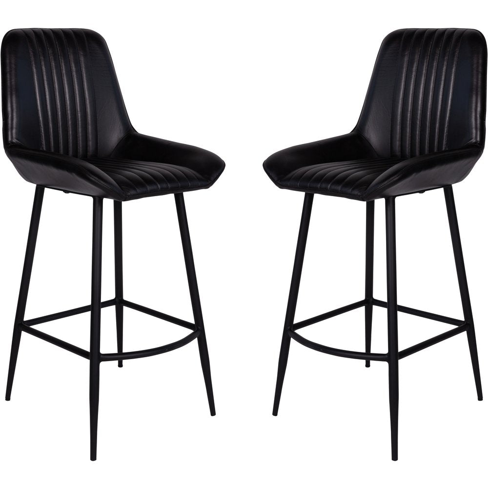 Libra Interiors Pair Of Pembroke Leather Bar Stools In Charcoal