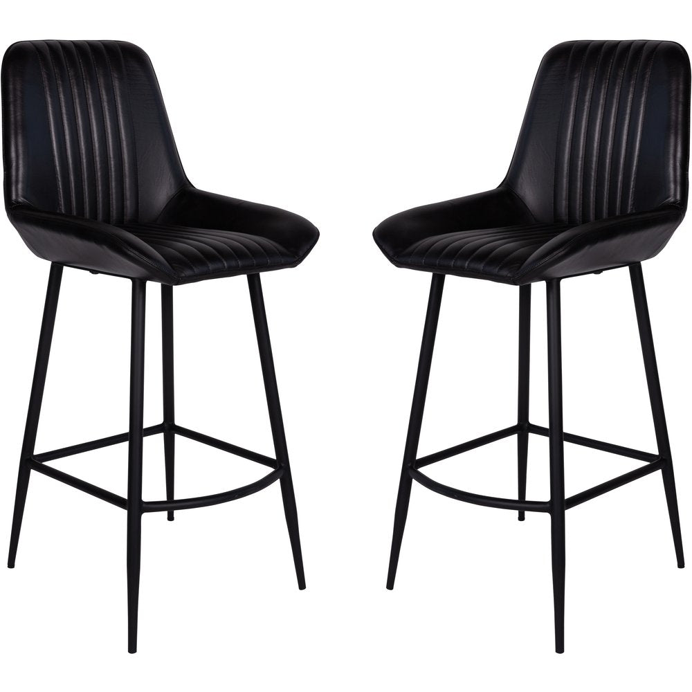 Product photograph of Libra Interiors Pair Of Pembroke Leather Bar Stools In Charcoal from Olivia's