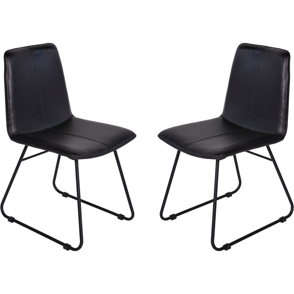 Product photograph of Libra Interiors Pair Of Robinson Leather Dining Chairs In Charcoal from Olivia's.