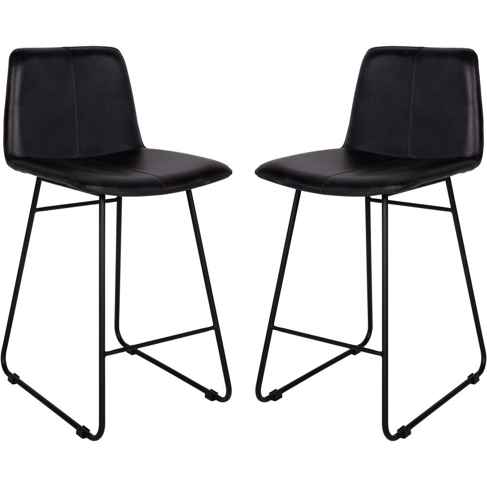 Product photograph of Libra Interiors Pair Of Robinson Leather Bar Stools In Charcoal from Olivia's