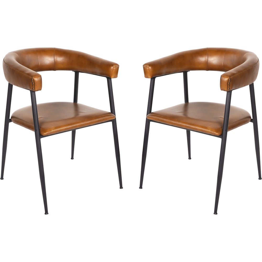 Product photograph of Libra Interiors Pair Of Churchill Leather Dining Chairs In Cognac from Olivia's