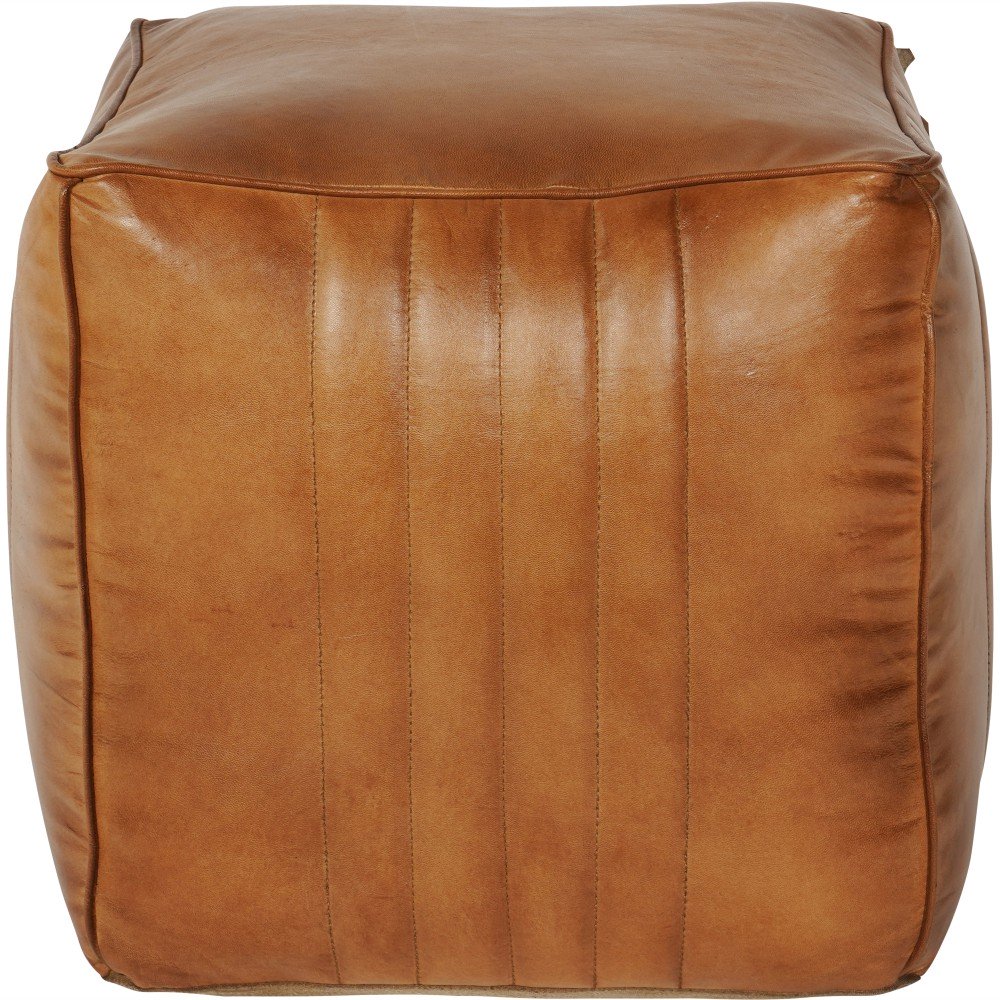 Product photograph of Libra Interiors Cube Leather Pouffe In Cognac from Olivia's