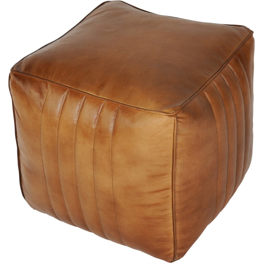 Product photograph of Libra Interiors Cube Leather Pouffe In Cognac from Olivia's.