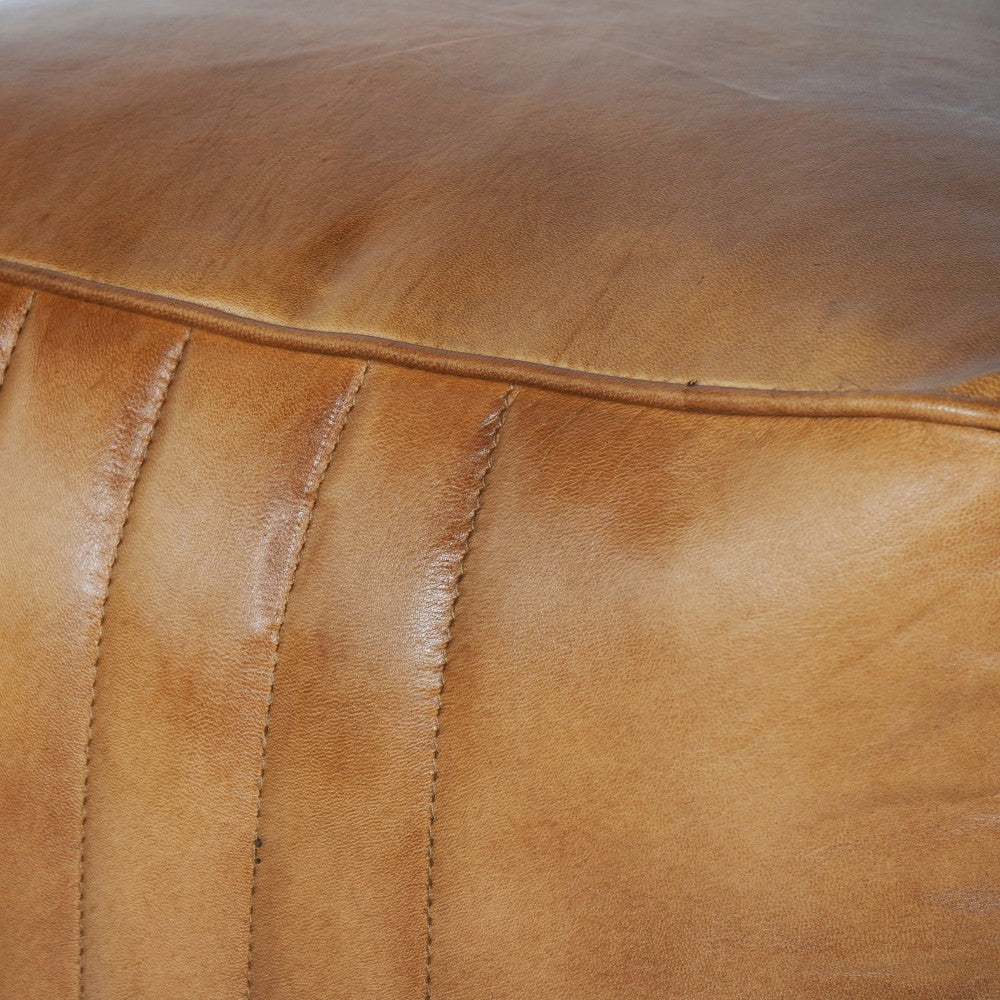 Product photograph of Libra Interiors Cube Leather Pouffe In Cognac from Olivia's.