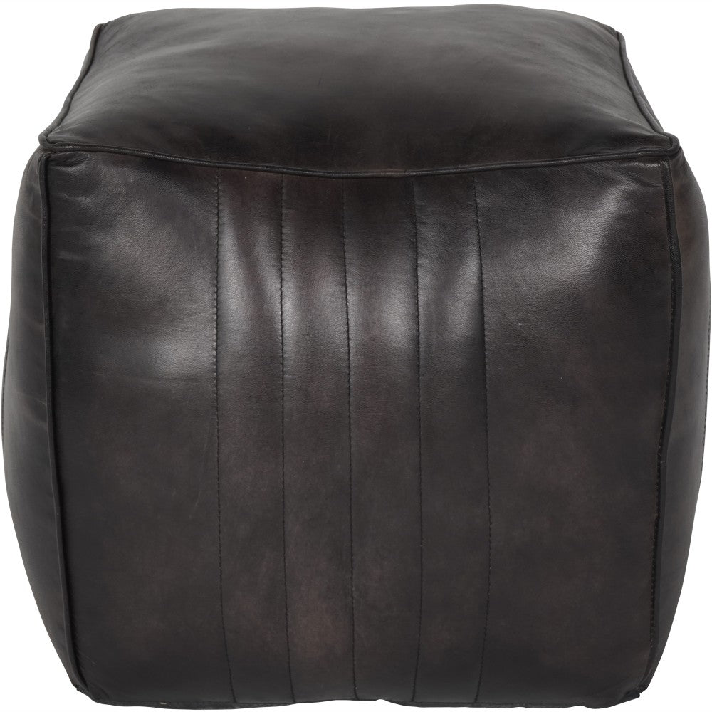 Libra Interiors Cube Leather Pouffe In Charcoal