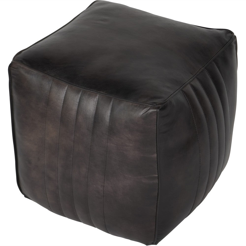Product photograph of Libra Interiors Cube Leather Pouffe In Charcoal from Olivia's.