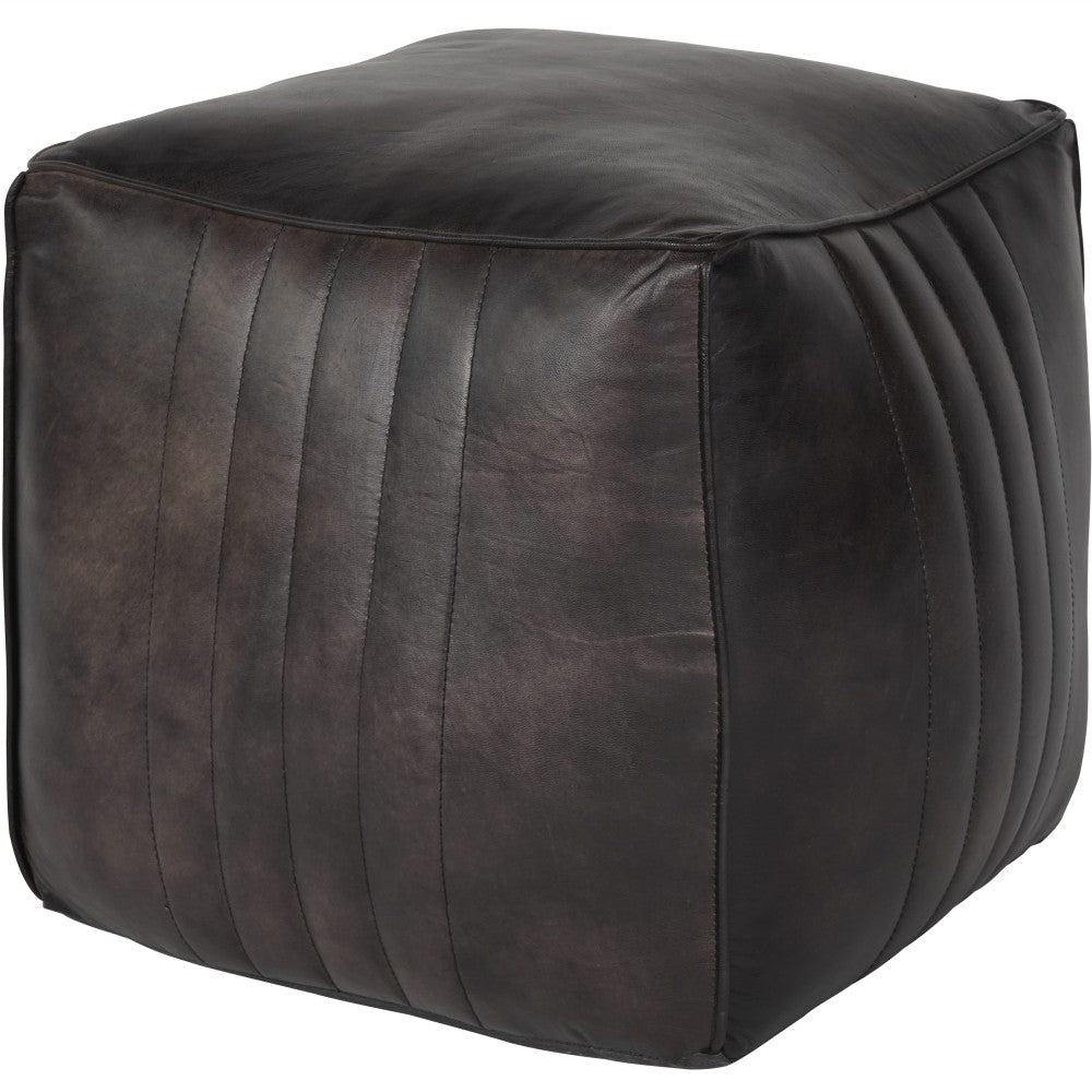 Product photograph of Libra Interiors Cube Leather Pouffe In Charcoal from Olivia's.