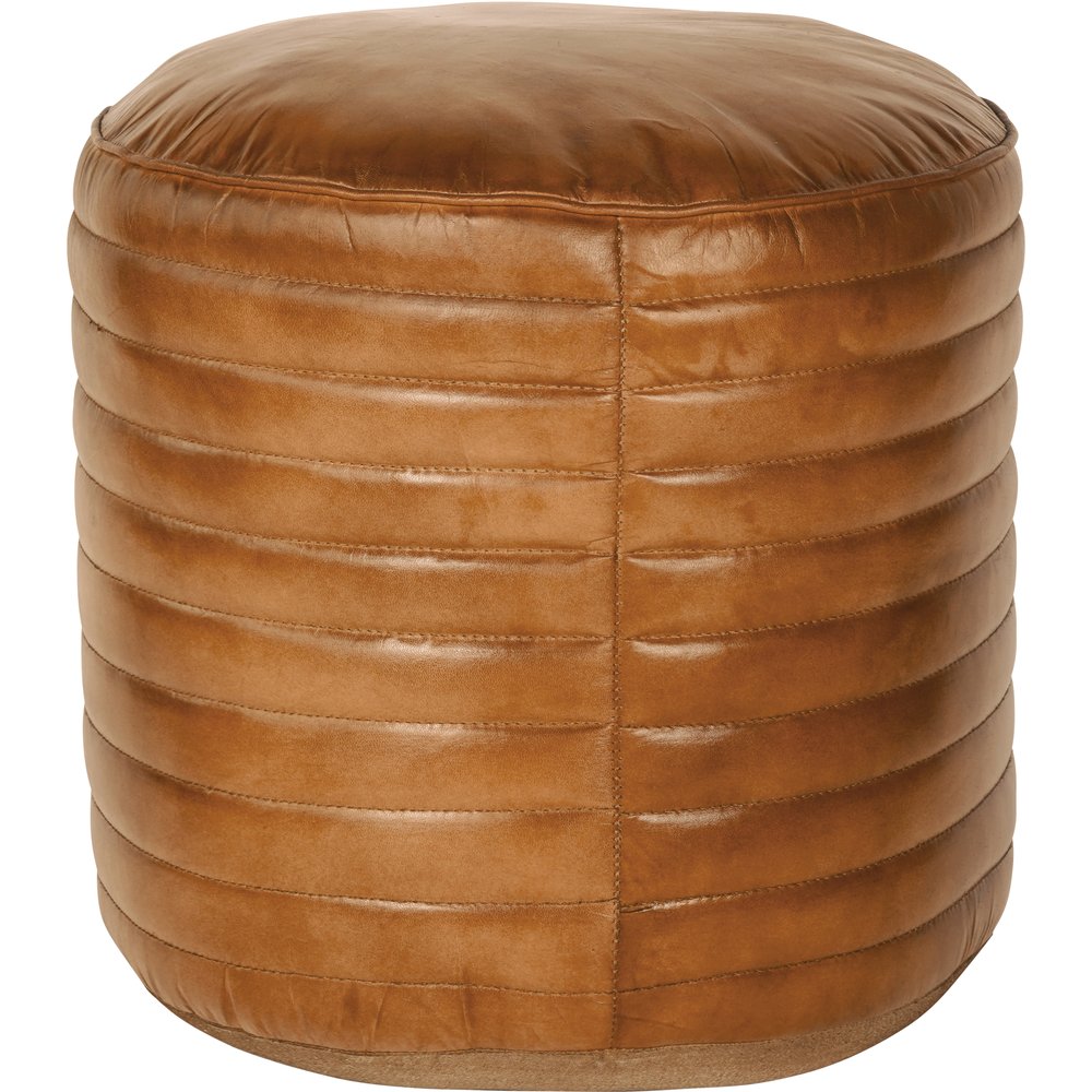 Libra Interiors Round Leather Pouffe In Cognac