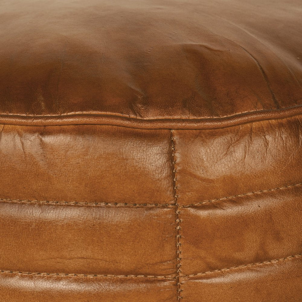 Product photograph of Libra Interiors Round Leather Pouffe In Cognac from Olivia's.