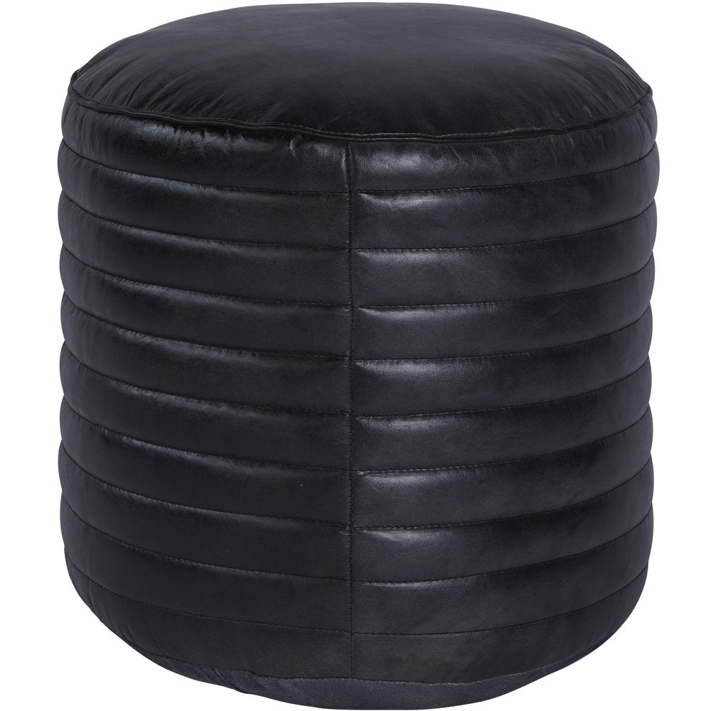 Libra Interiors Round Leather Pouffe In Charcoal