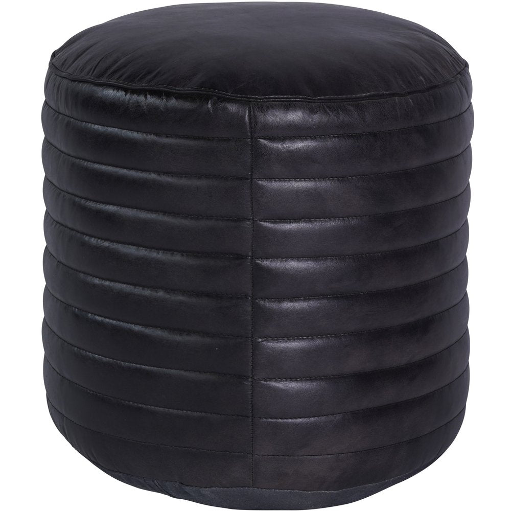 Product photograph of Libra Interiors Round Leather Pouffe In Charcoal from Olivia's