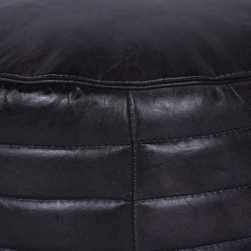 Product photograph of Libra Interiors Round Leather Pouffe In Charcoal from Olivia's.