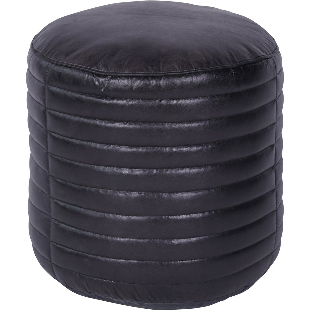 Product photograph of Libra Interiors Round Leather Pouffe In Charcoal from Olivia's.