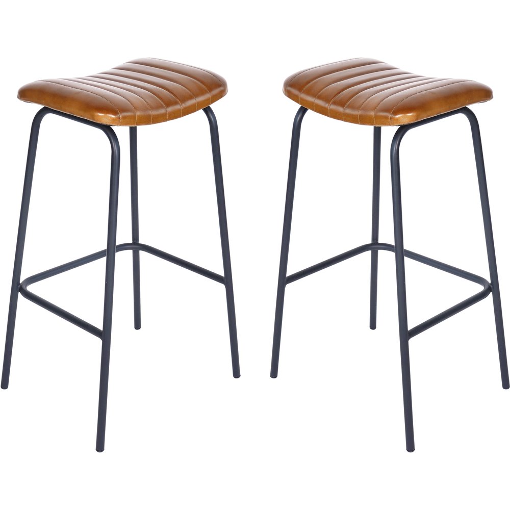 Product photograph of Libra Interiors Pair Of Arthur Leather Bar Stools In Cognac from Olivia's
