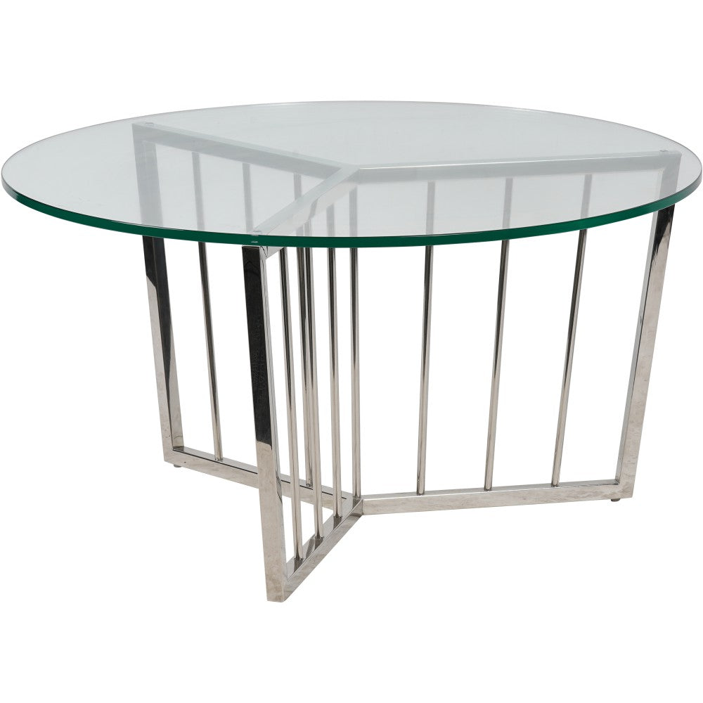 Product photograph of Libra Interiors Abington Stainless Steel Frame And Clear Round Coffee Table - 80cm from Olivia's