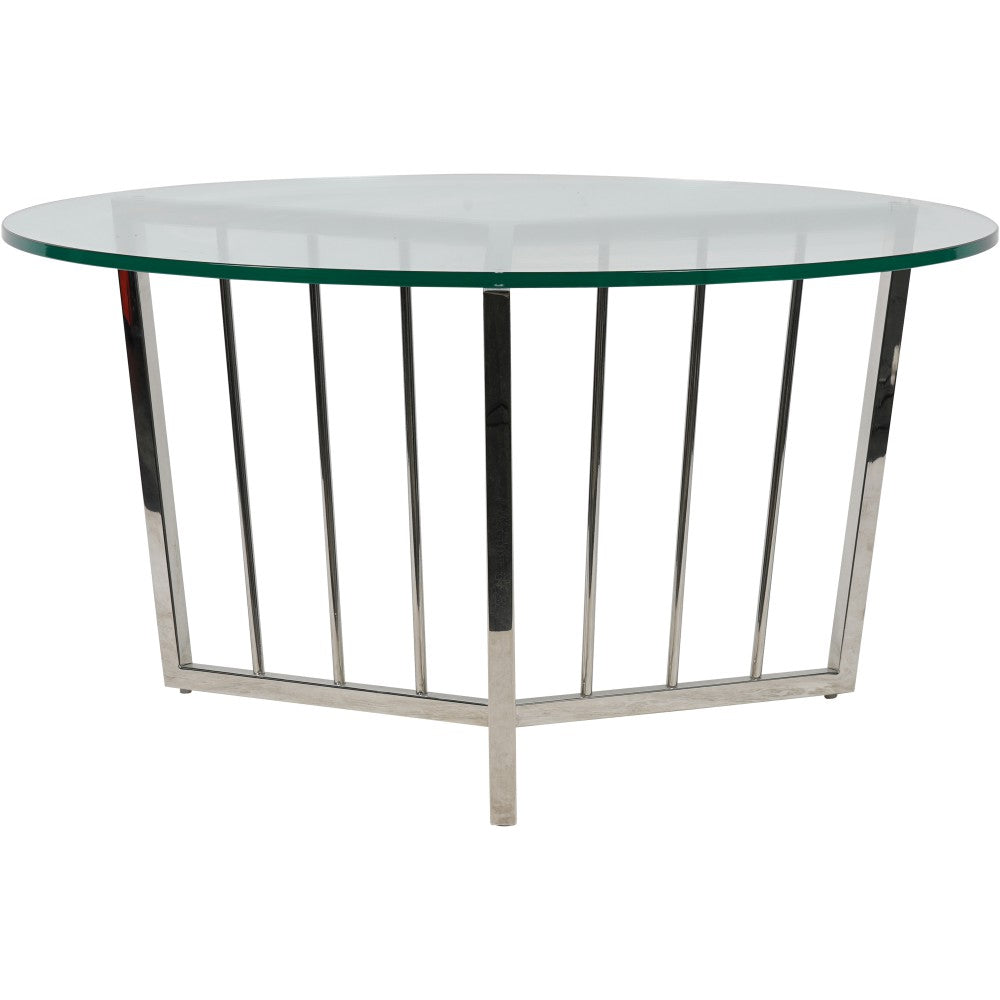 Product photograph of Libra Interiors Abington Stainless Steel Frame And Clear Round Coffee Table - 80cm from Olivia's.