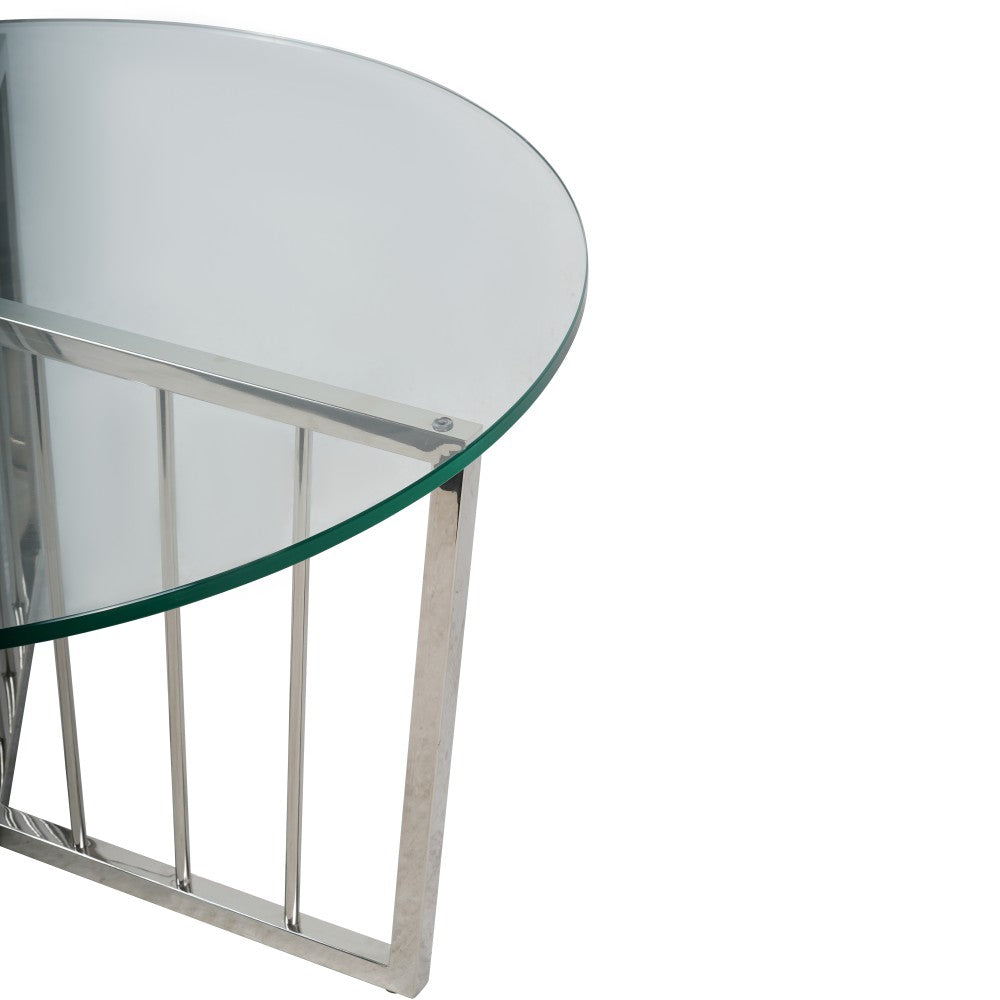 Product photograph of Libra Interiors Abington Stainless Steel Frame And Clear Round Coffee Table - 80cm from Olivia's.