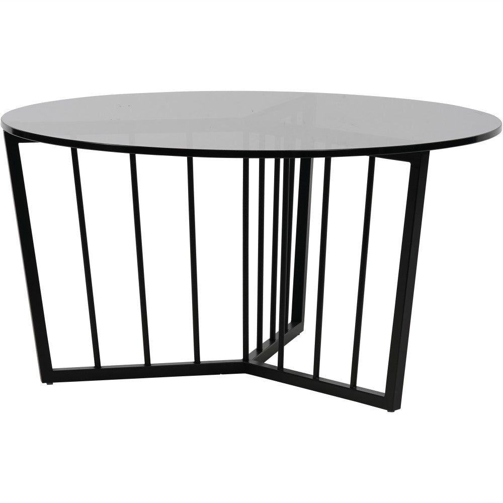 Libra Interiors Abington Black Frame And Tinted Glass Round Coffee Table 80cm