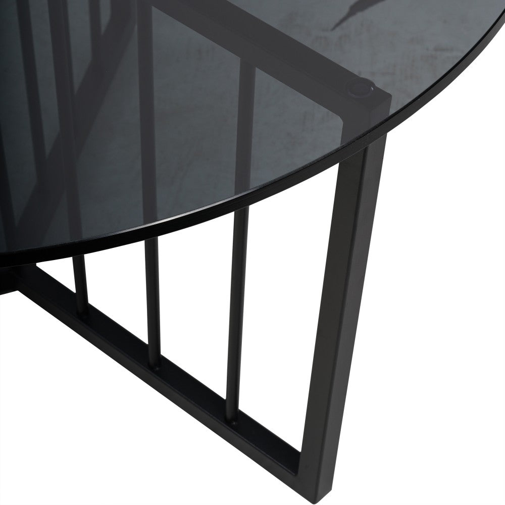 Product photograph of Libra Interiors Abington Black Frame And Tinted Glass Round Coffee Table from Olivia's.
