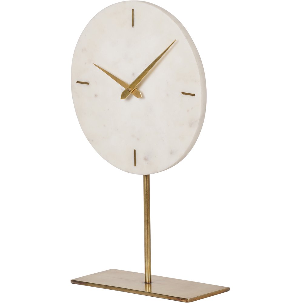 Product photograph of Libra Interiors White Marble Mantle Clock On Gold Stand from Olivia's